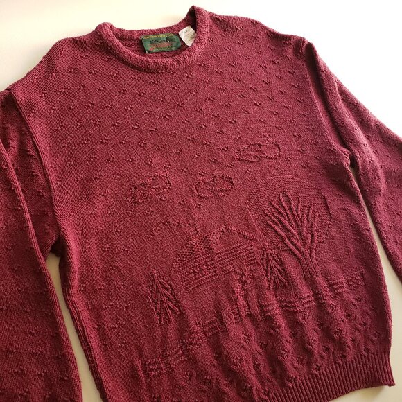 Vintage Northern Reflections By Parkhurst Maroon Farmhouse Knit Sweater Size L - Picture 2 of 15